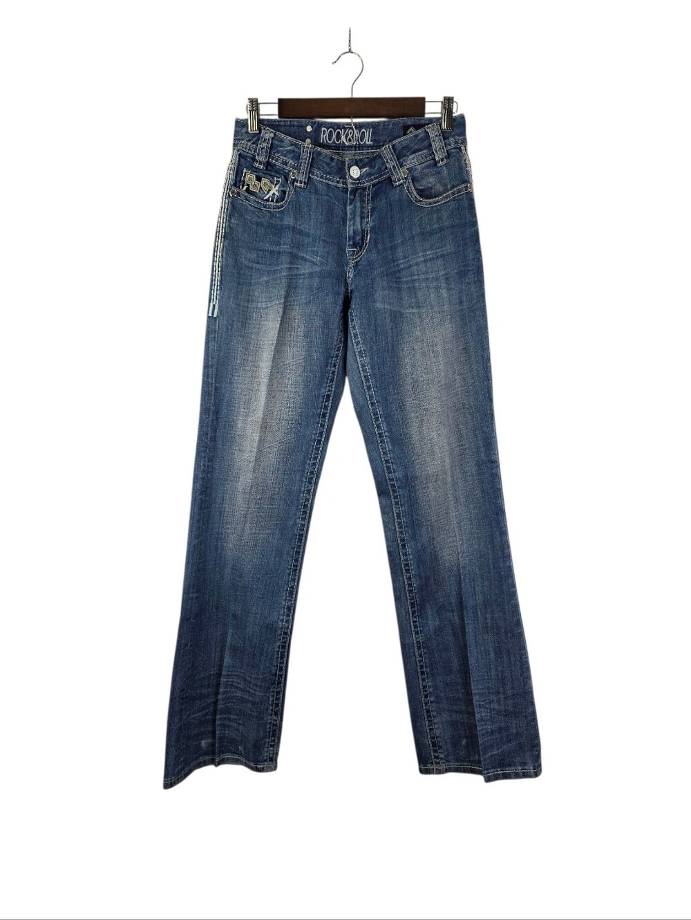 Rock & Roll Cowgirl Jeans Womens Size 26x32 Medium Denim Mid Rise Embroidered